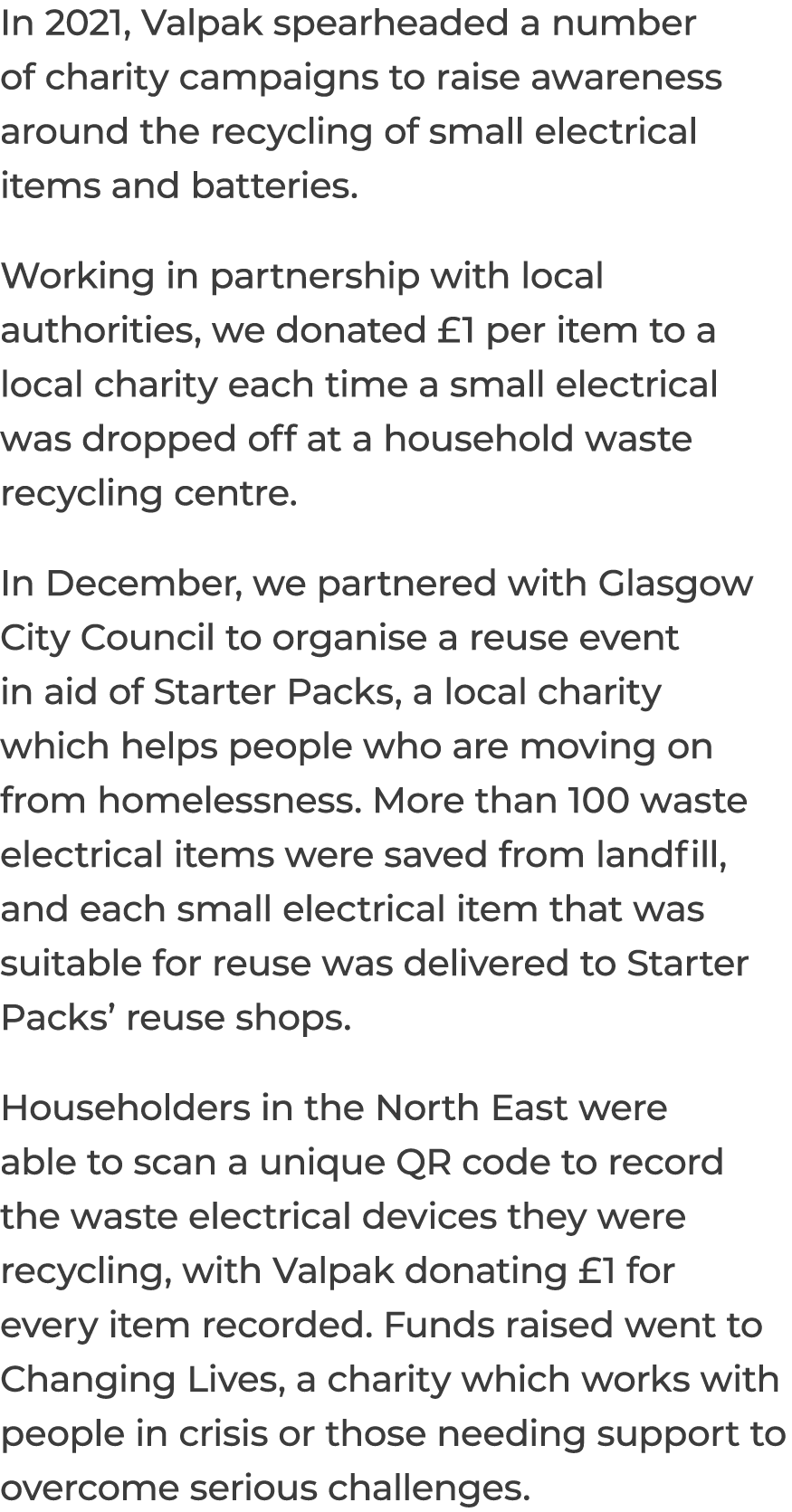 In 2021, Valpak spearheaded a number of charity campaigns to raise awareness around the recycling of small electrical   